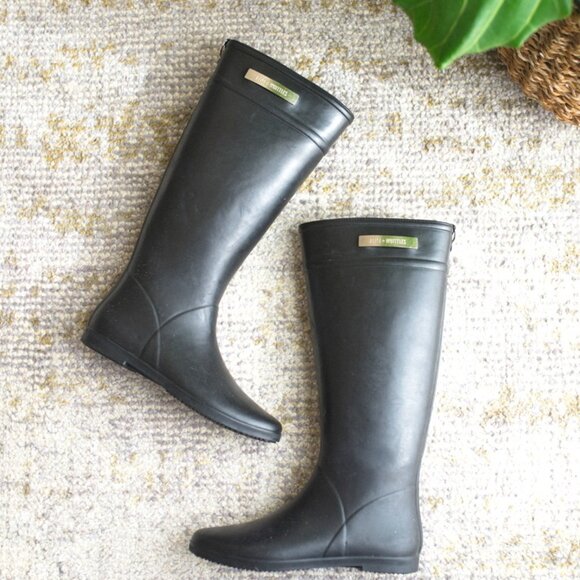 ALICE + WHITTLES Classic Black Riding Rain Boot Sz 8 - Picture 1 of 10